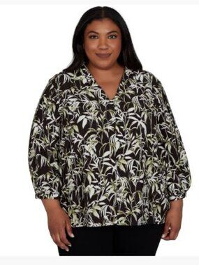 NWT EMALINE 3/4 Sleeve Plam Leaf Print Top (Rayon/Nylon) - 1x